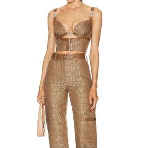 🤎 Versace Metallic Bronze Logo Crop Bustier Top